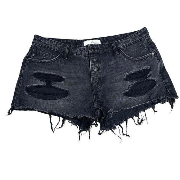 Kancan Black Button Fly Frayed Denim Shorts Size 13 - Picture 1 of 6